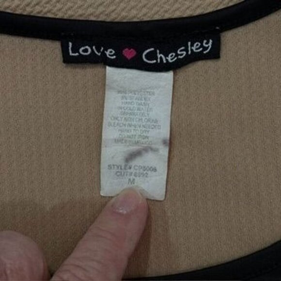 Love Chesley Black & Tan Colorblock Bodycon Dress 3/4 Sleeve Medium Midi Texture - Picture 5 of 9